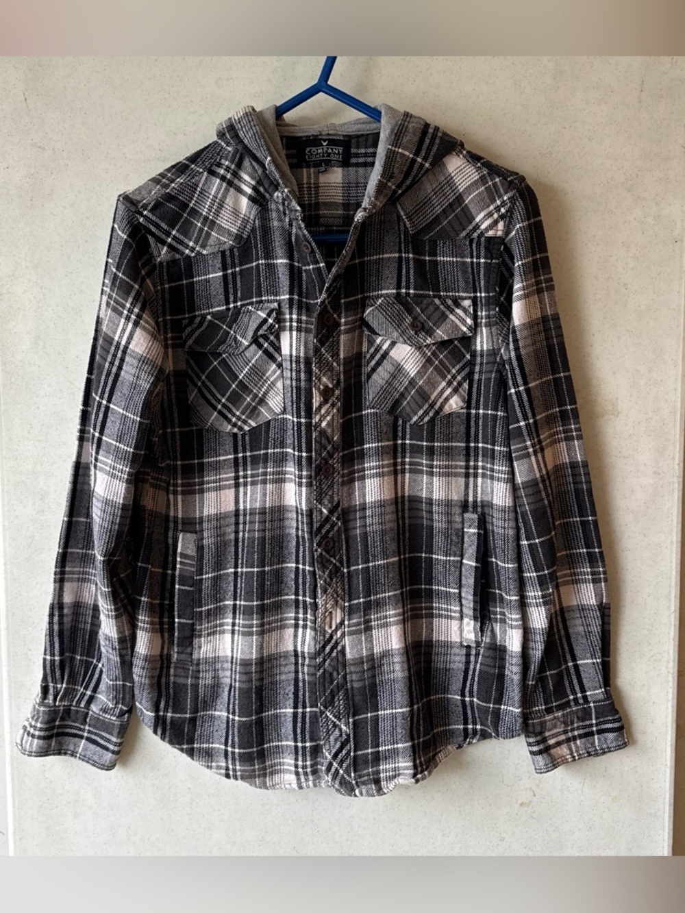 Women’s Hooded Flannel Shirt with Pockets L